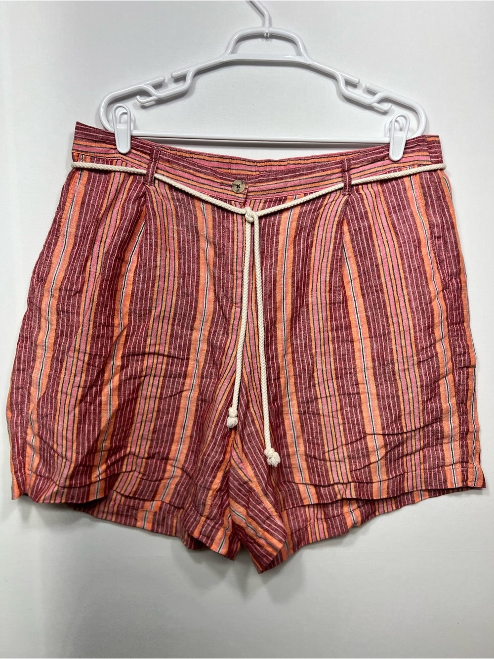 J. Jill Pink & Orange Striped Rope-Waist Linen Shorts